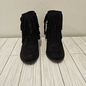 Not Rated Black Fringe w/Chain Booties- Women's 8